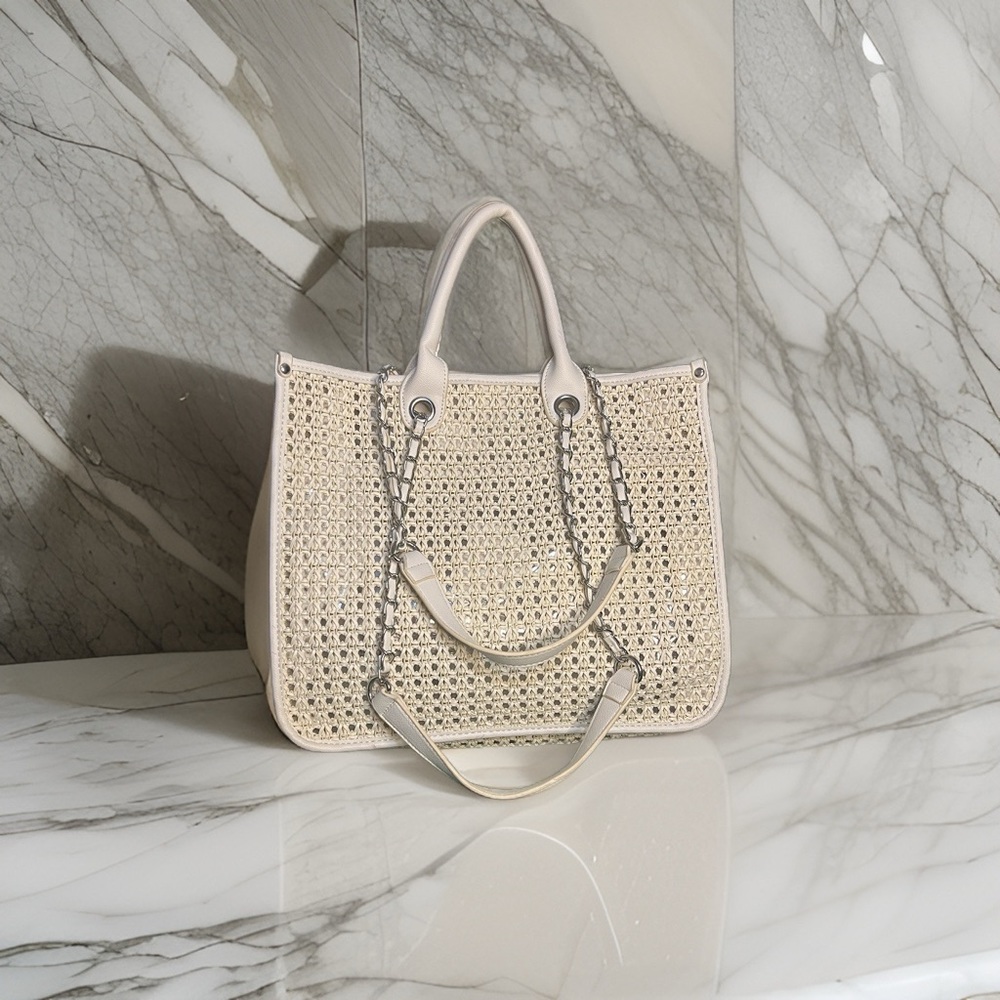 Steve Madden Pearl Transparent Beach Tote with Silver Chain Straps ✨
